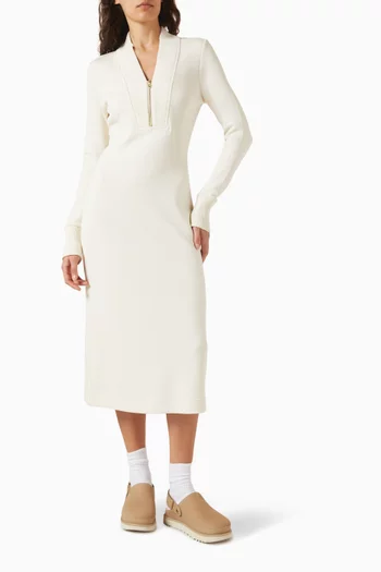 فستان بري متوسط الطول بسحّاب قصير قماش منسوج