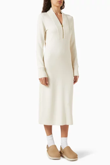 فستان بري متوسط الطول بسحّاب قصير قماش منسوج