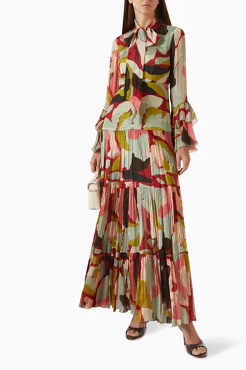 Abstract-print Maxi Dress in Chiffon