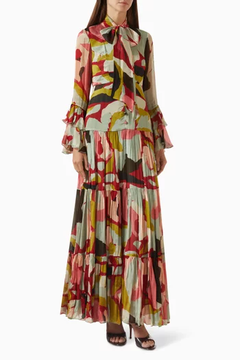 Abstract-print Maxi Dress in Chiffon