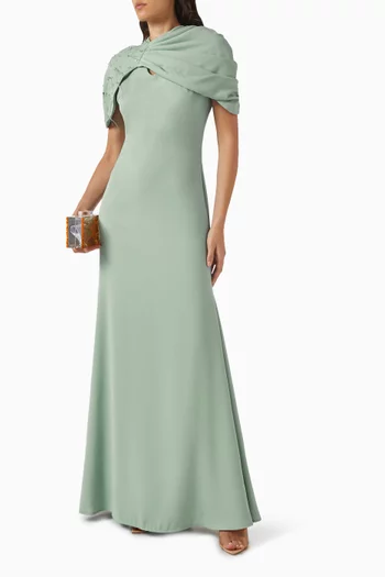 Feather Embellished Dress in Crepe