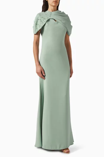 Feather Embellished Dress in Crepe
