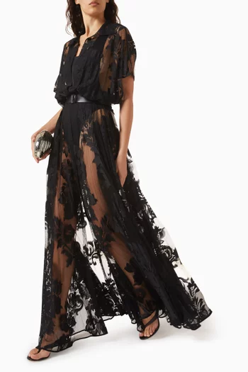 Super Flared Gown in Damask Lace