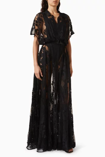Super Flared Gown in Damask Lace