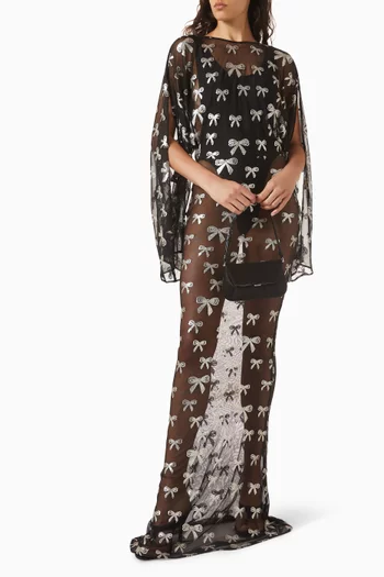 Reverse Obie Bow Embellished Gown in Mesh