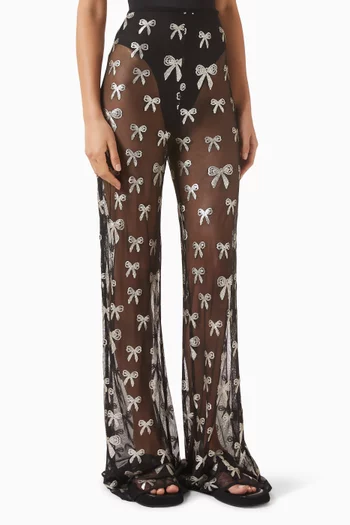 Bias Bow Embellished Pants in Mesh