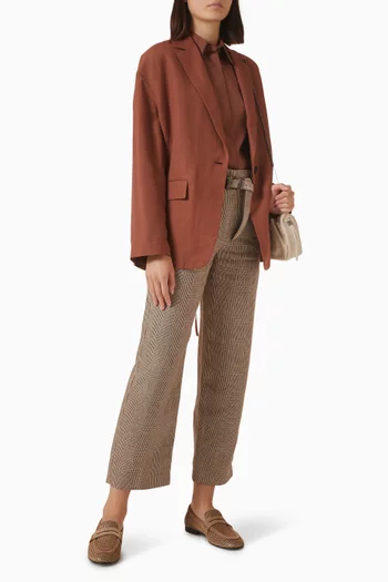 جاكيت بحزام تويل انسيابي ومزيج كتان