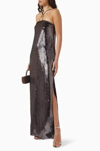 فستان سهرة ايليان بتطريزات بالترتر كريب