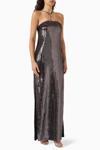 فستان سهرة ايليان بتطريزات بالترتر كريب