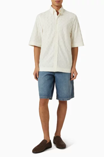 Button-up Shirt in Denim in Intrecciato Cotton Poplin