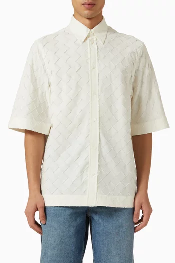 Button-up Shirt in Denim in Intrecciato Cotton Poplin