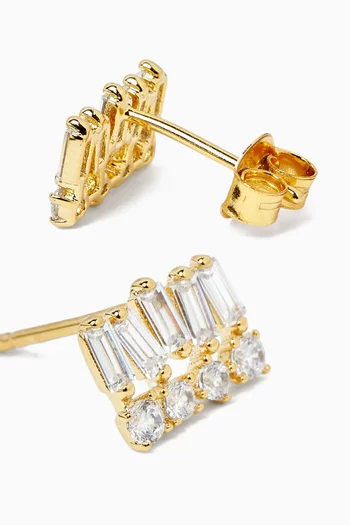 Baguette CZ Stacked Earrings in Gold-plated Brass