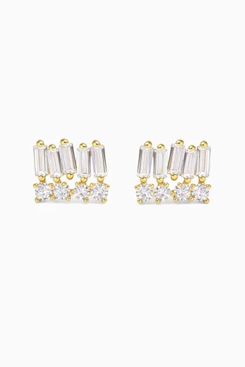 Baguette CZ Stacked Earrings in Gold-plated Brass
