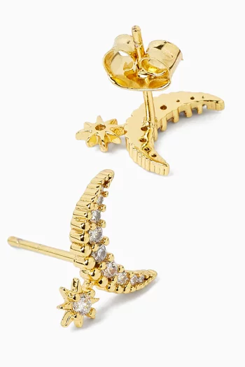 Crescent CZ Star Studs in Gold-plated Brass