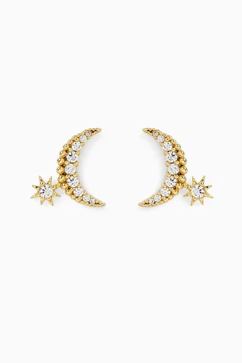 Crescent CZ Star Studs in Gold-plated Brass