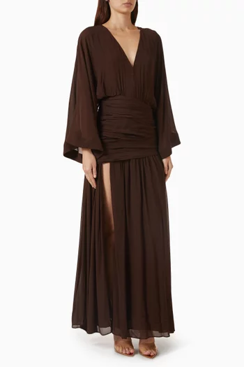 Amina Balloon Sleeve Plunged Maxi Dress