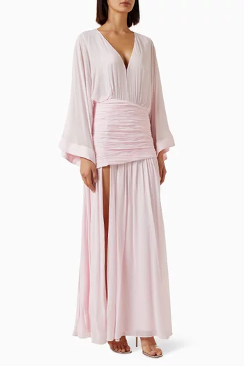 Amina Balloon Sleeve Plunged Maxi Dress