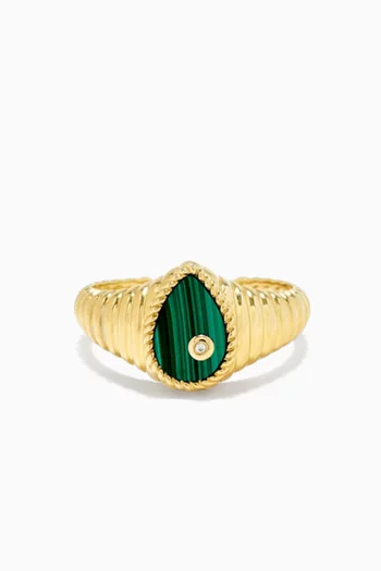 Baby Chevaliere Poire Berlingot Malachite Ring in 9kt Yellow Gold