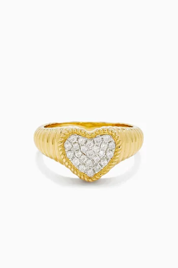 Baby Chevaliere Coeur Berlingot Diamants Ring in 9kt Yellow Gold