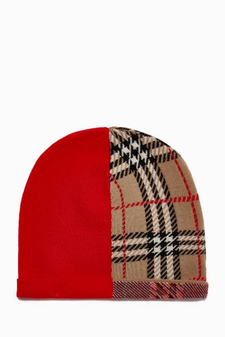 hover state of Colour-Block Vintage Check Merino Wool Beanie   