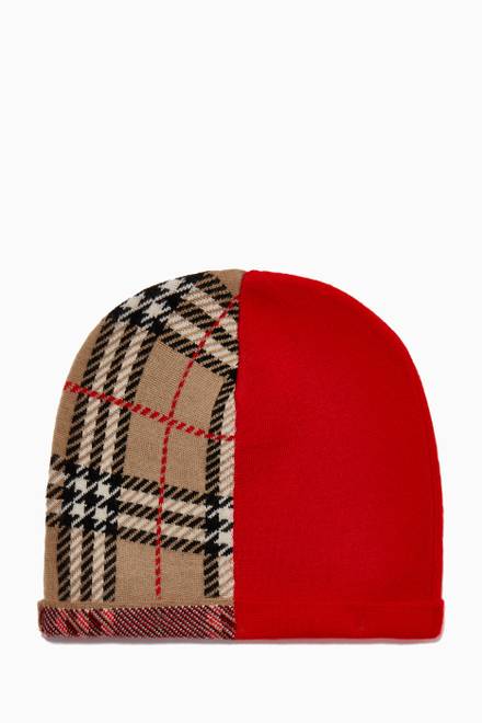 Colour-Block Vintage Check Merino Wool Beanie   