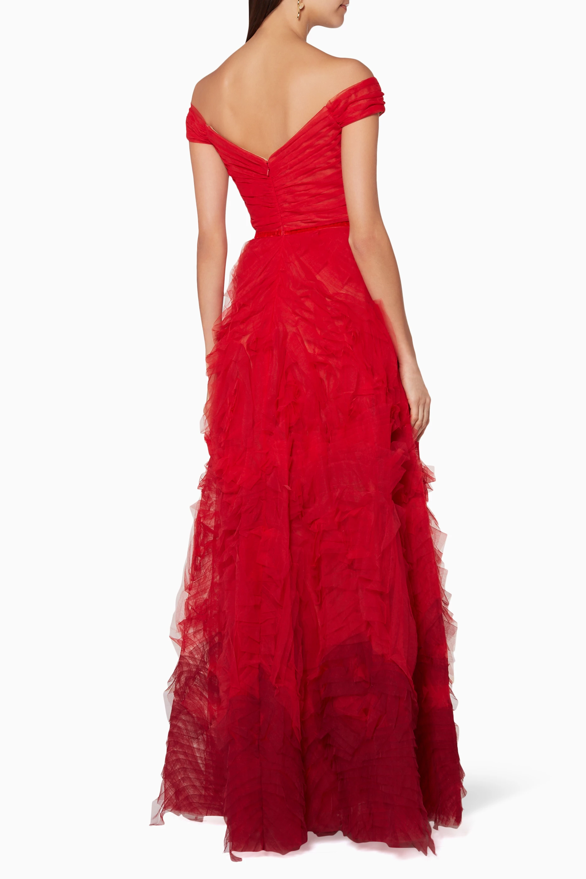 Marchesa notte off top shoulder ombré textured gown
