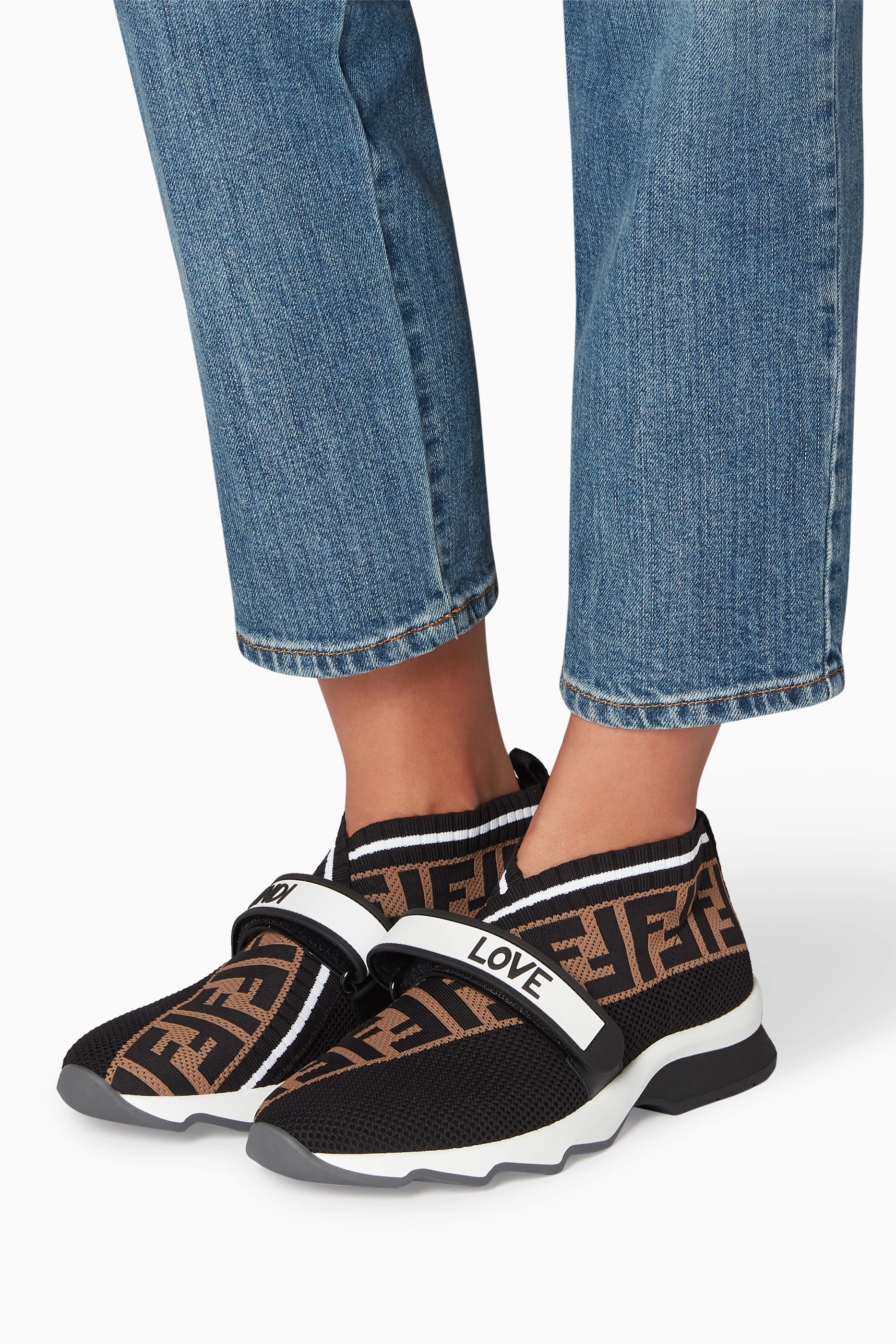 Buy Fendi Black Black Rockoko Velcro Strap Sneakers for Women in