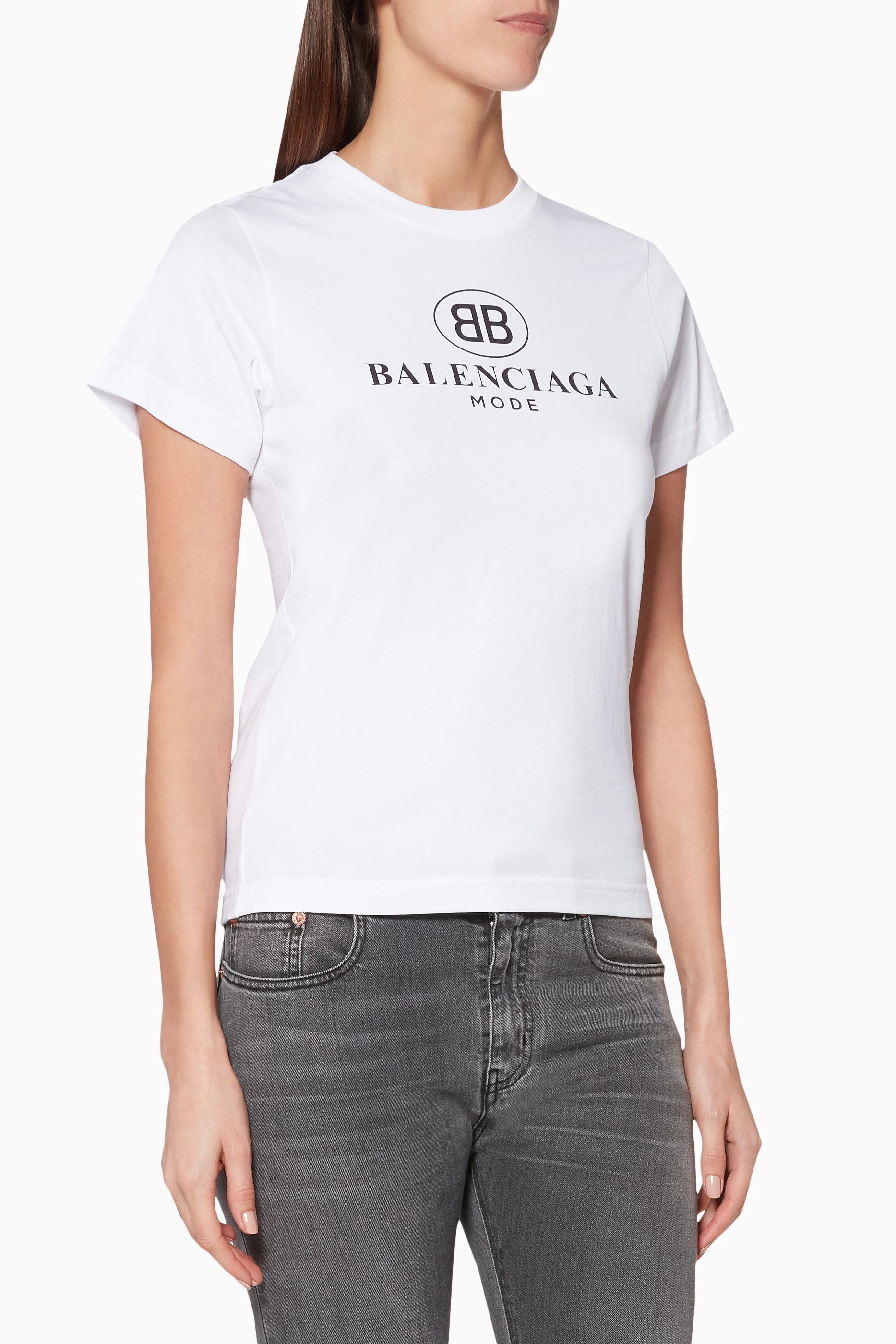 Buy Balenciaga White White Logo Print T Shirt for Women in Qatar