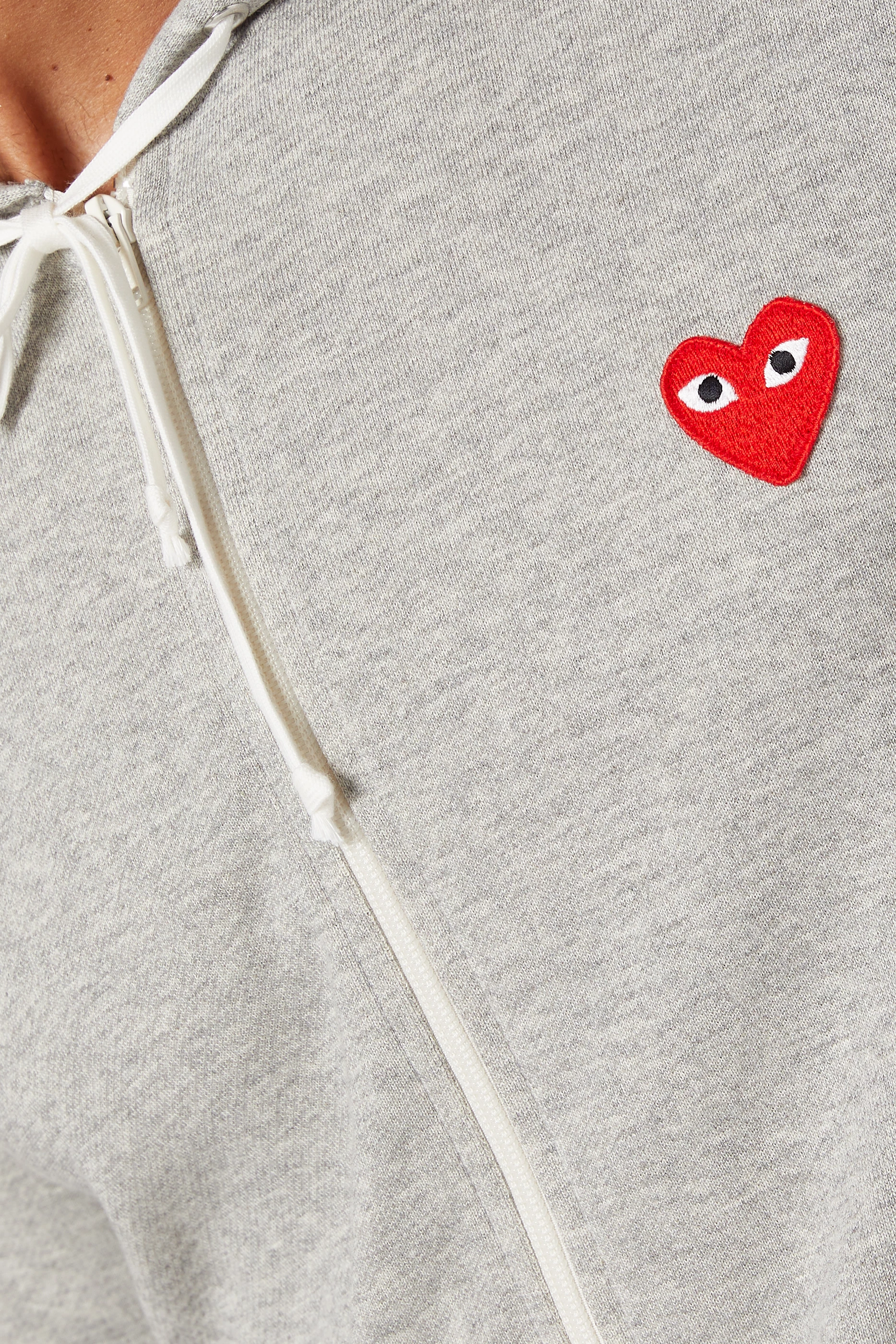 Buy Comme des Gar ons PLAY Grey Logo Appliqu Cotton Hooded