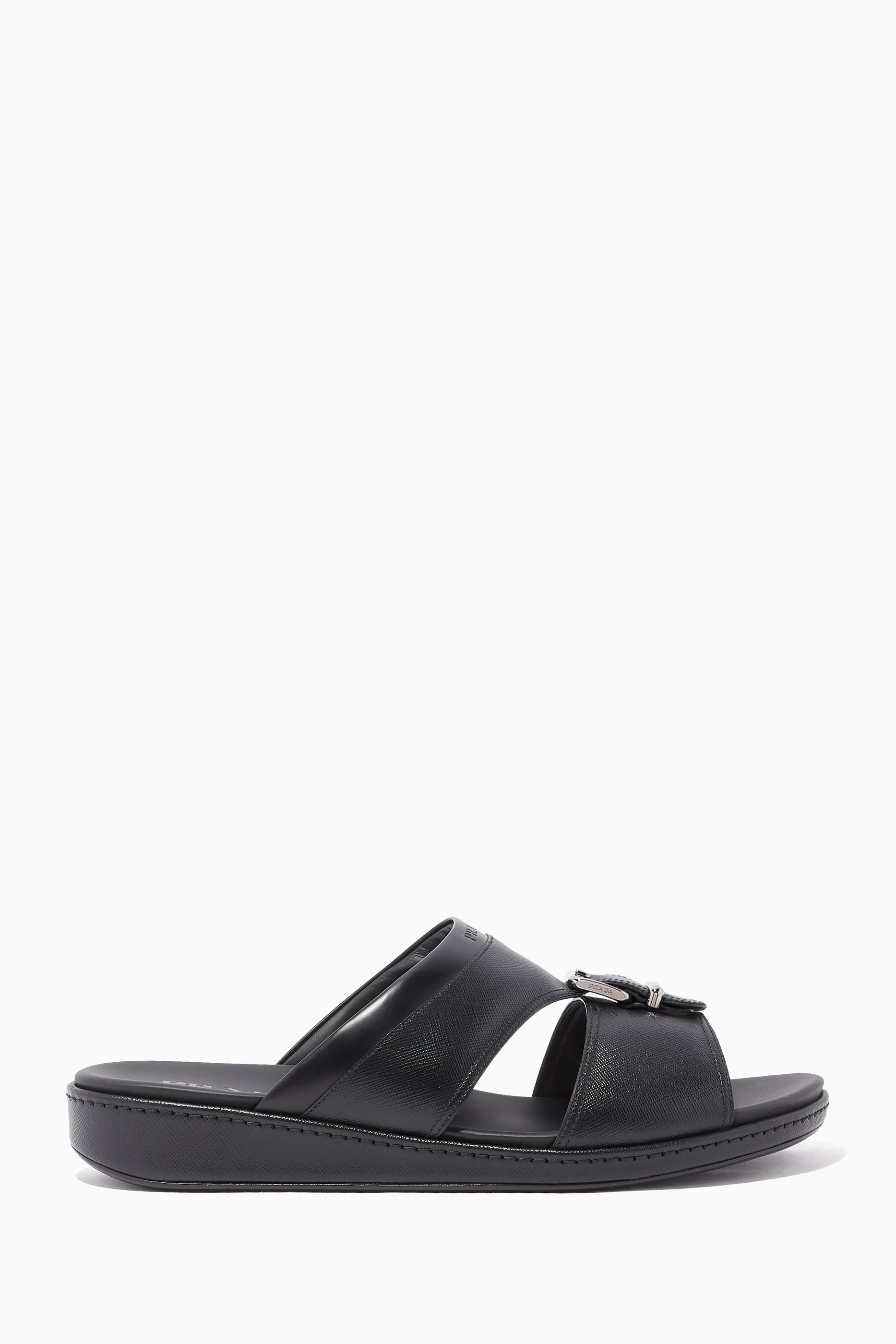 Shop Prada Black Saffiano Leather Sandals for MEN | Ounass Qatar