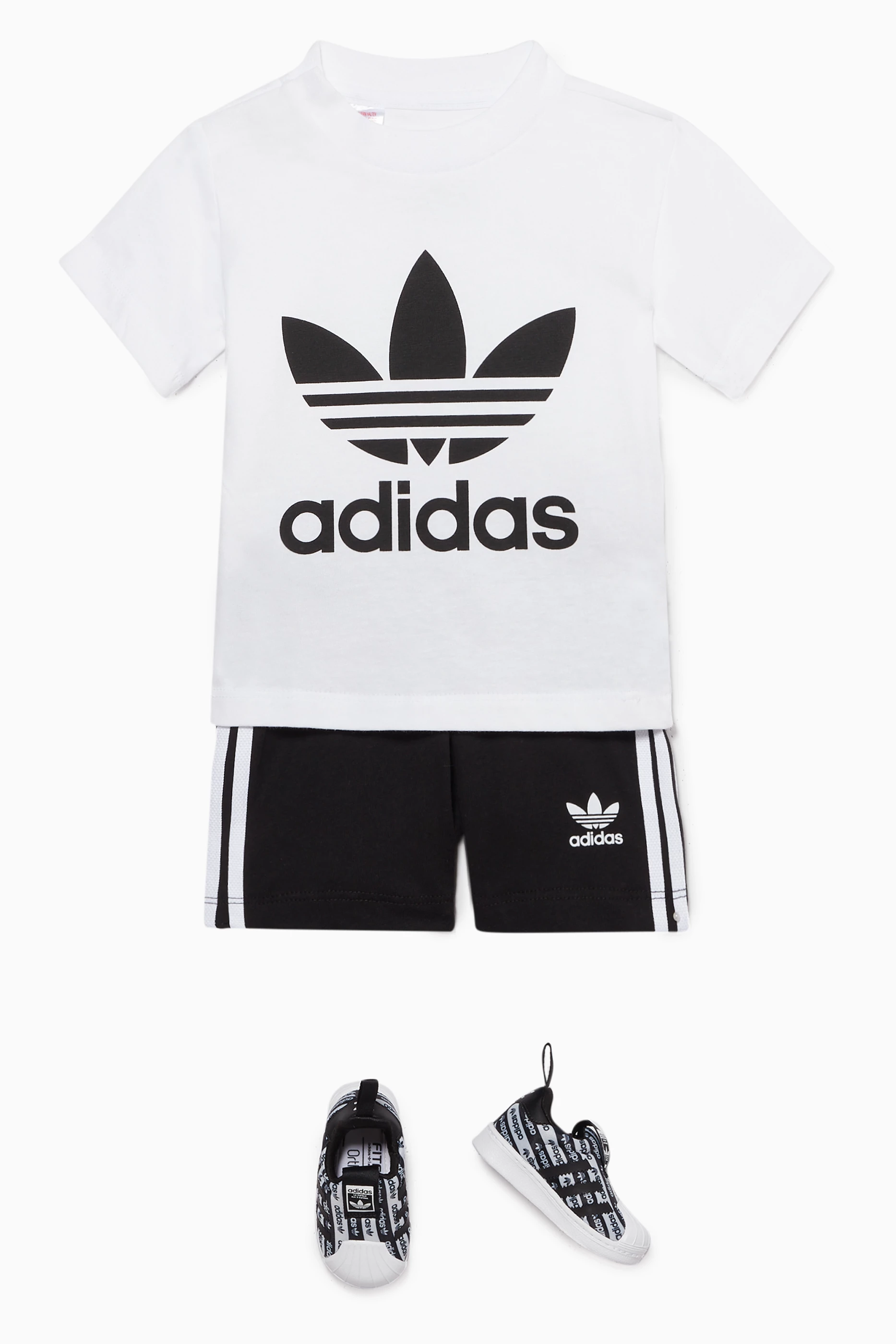 Buy adidas White Trefoil T Shirt Striped Shorts Set for Baby