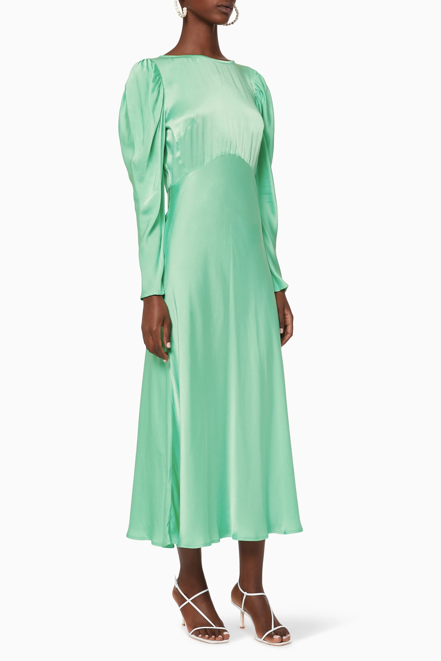Buy Ghost Green Rosaleen Satin Dress for Women in Qatar Ounass