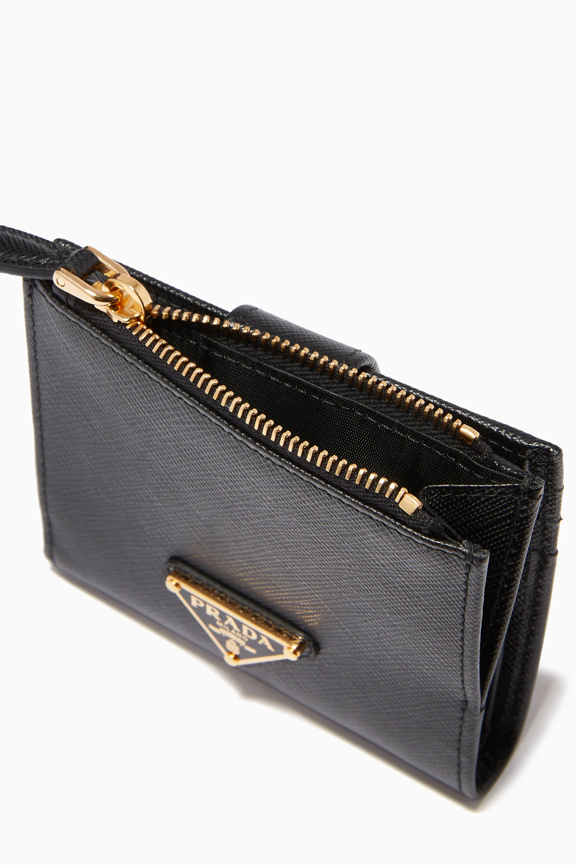 Shop Prada Black Triangle Logo Small Wallet in Saffiano Leather for WOMEN |  Ounass Qatar