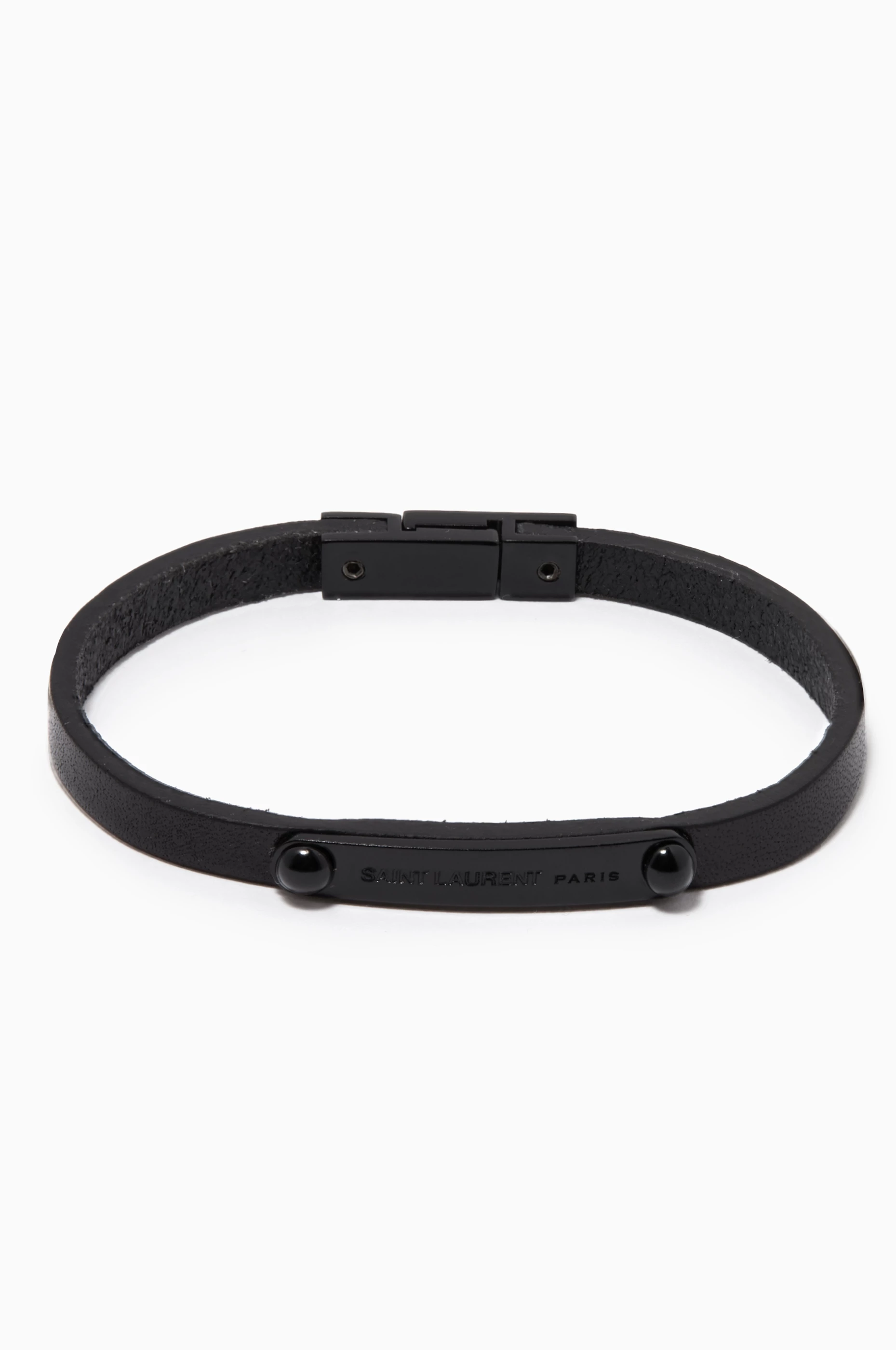 Saint laurent id plaque bracelet sale in smooth leather and metal
