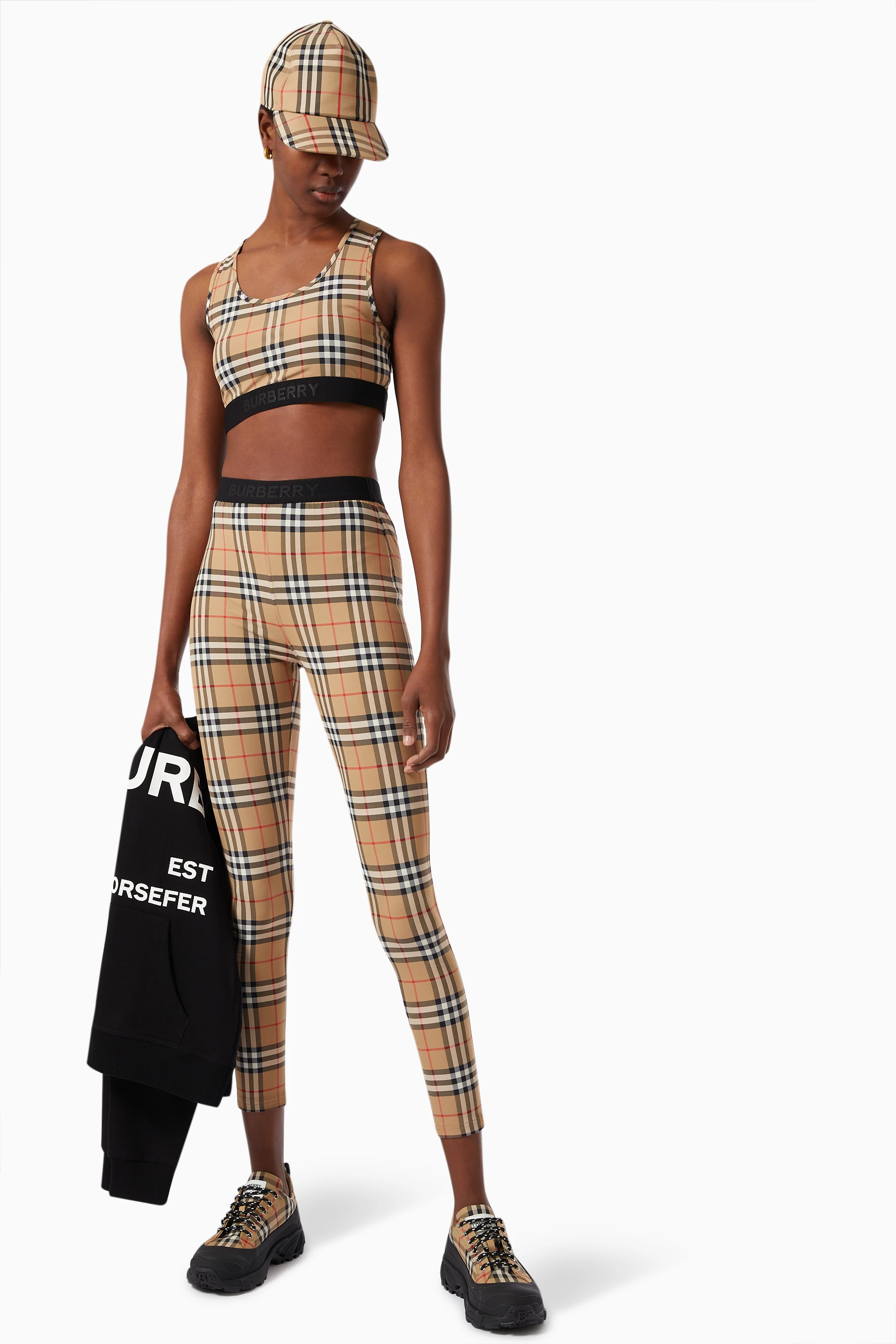 Shop Burberry Neutral Vintage Check Sports Bra with Logo Detail in Jersey  for WOMEN | Ounass Qatar