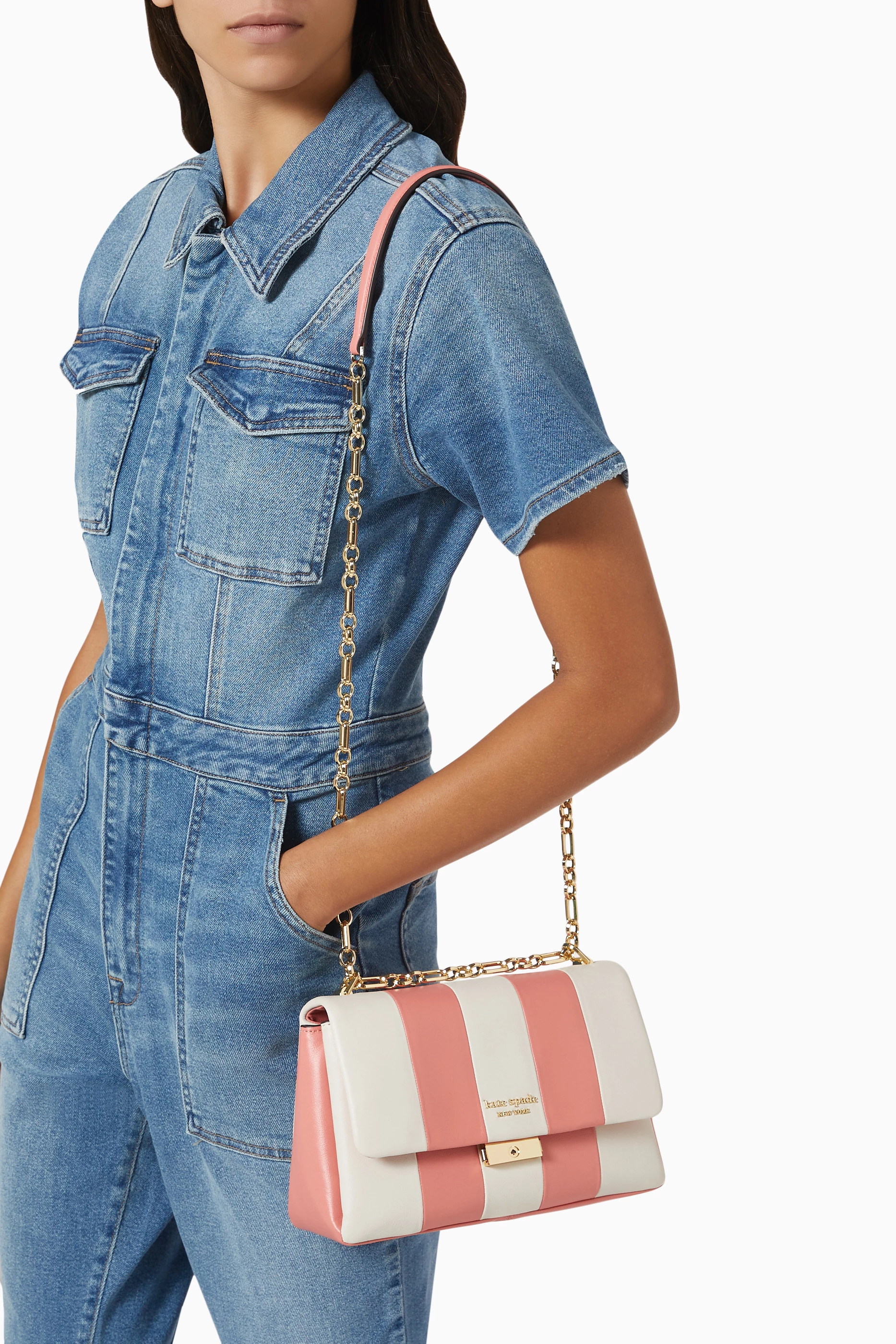 Shop Kate Spade New York Pink Carlyle Striped Medium Bag in Leather for  WOMEN | Ounass Qatar