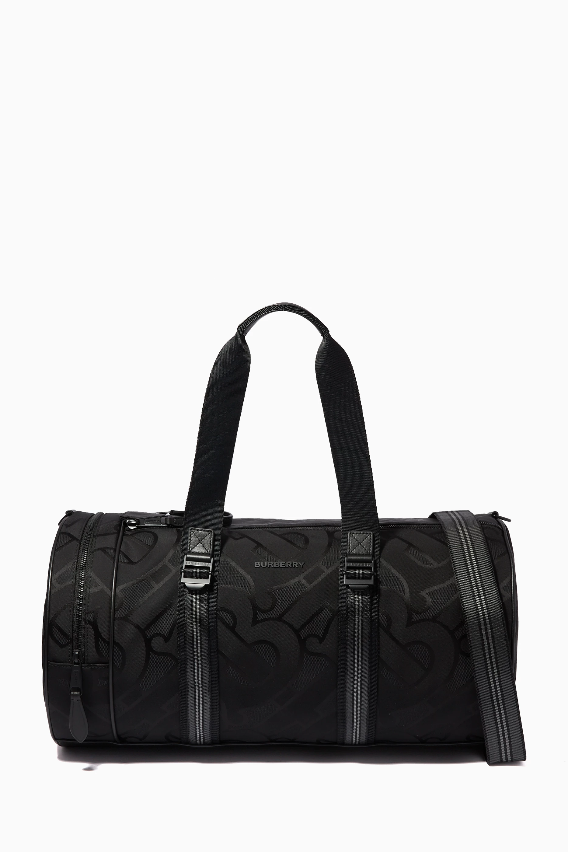 Shop Burberry Black Monogram Duffle Bag in Jacquard for MEN | Ounass Qatar