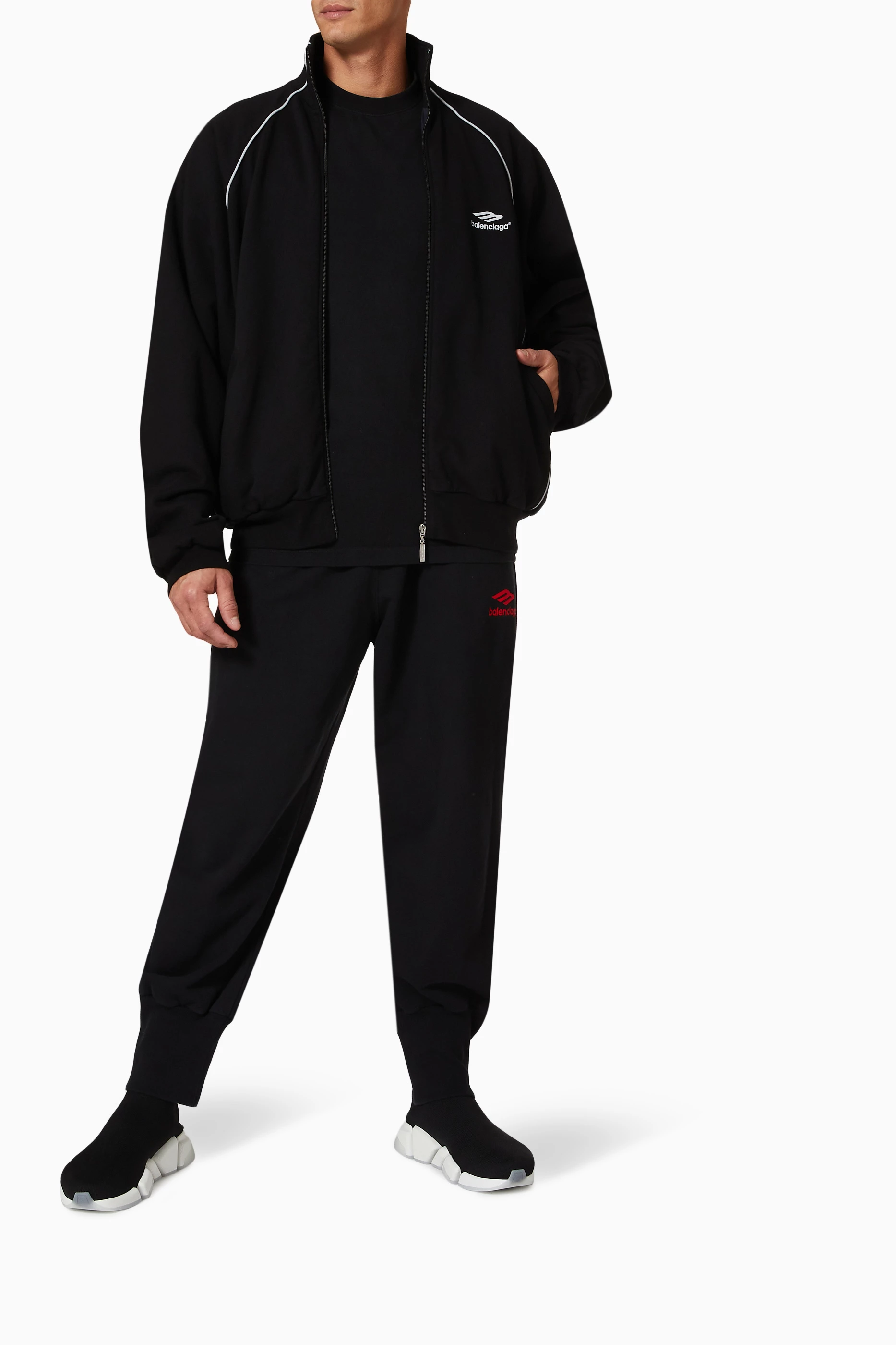 Buy Balenciaga Black 3B Sports Icon Tracksuit Jacket in Fleece for