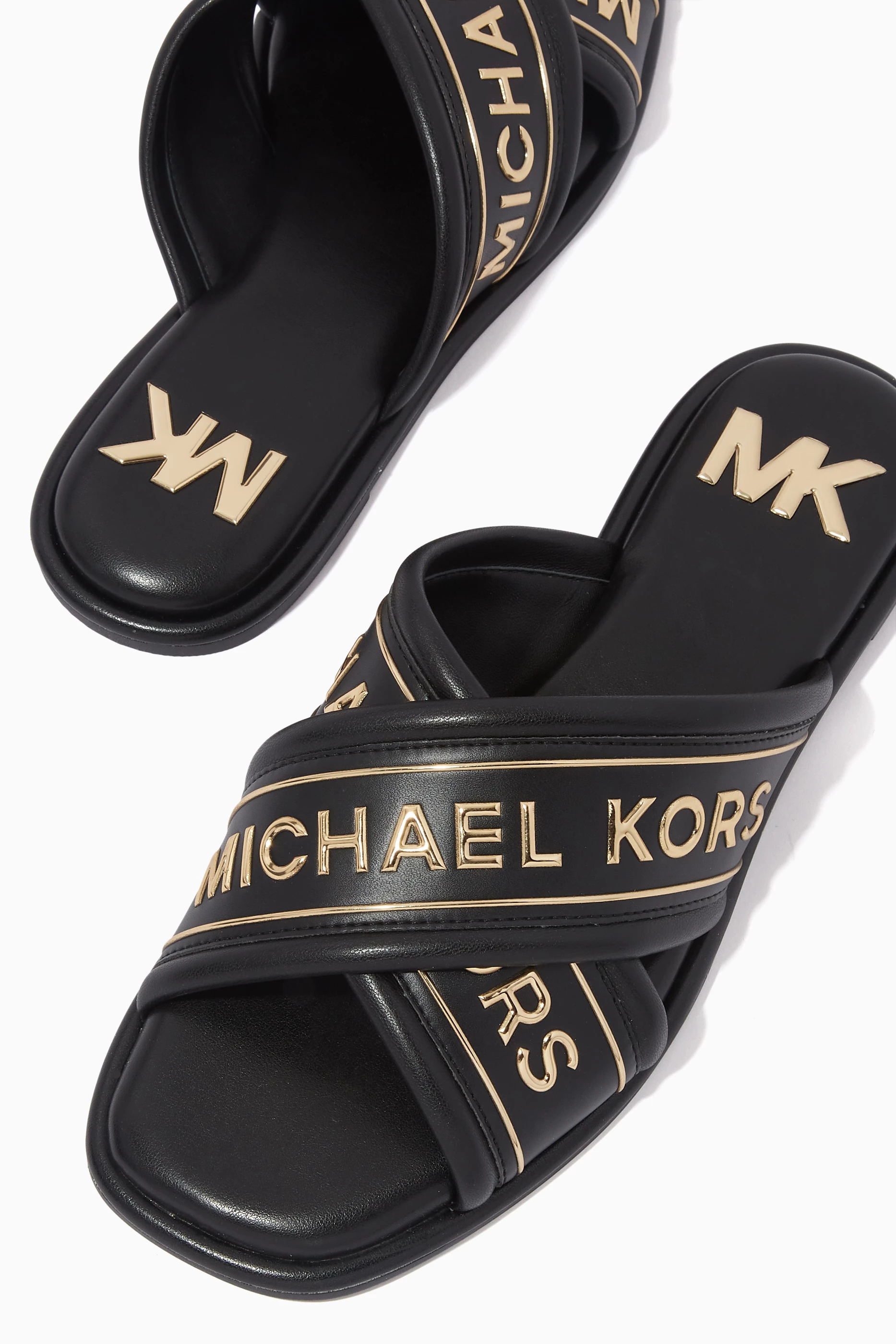 Shop Michael Kors Black Gideon Slide Sandals in Faux Leather for WOMEN |  Ounass Qatar