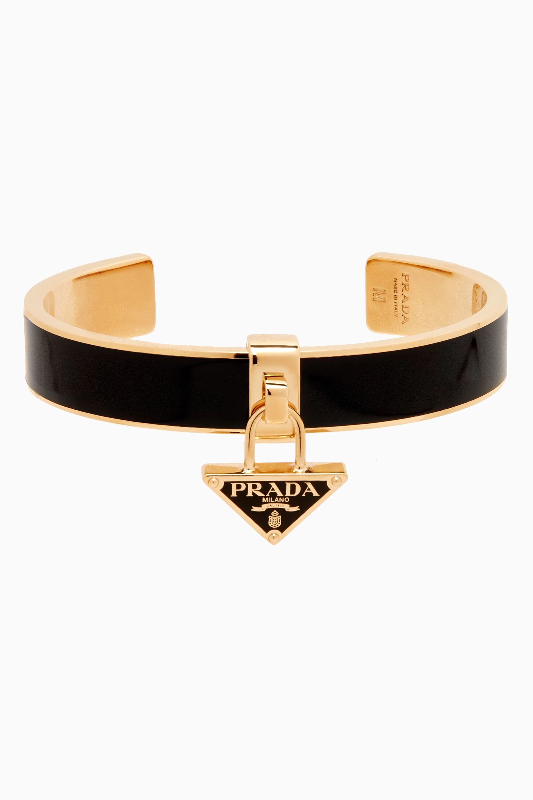 Shop Prada Black Logo Enamelled Brass Bracelet for MEN | Ounass Qatar