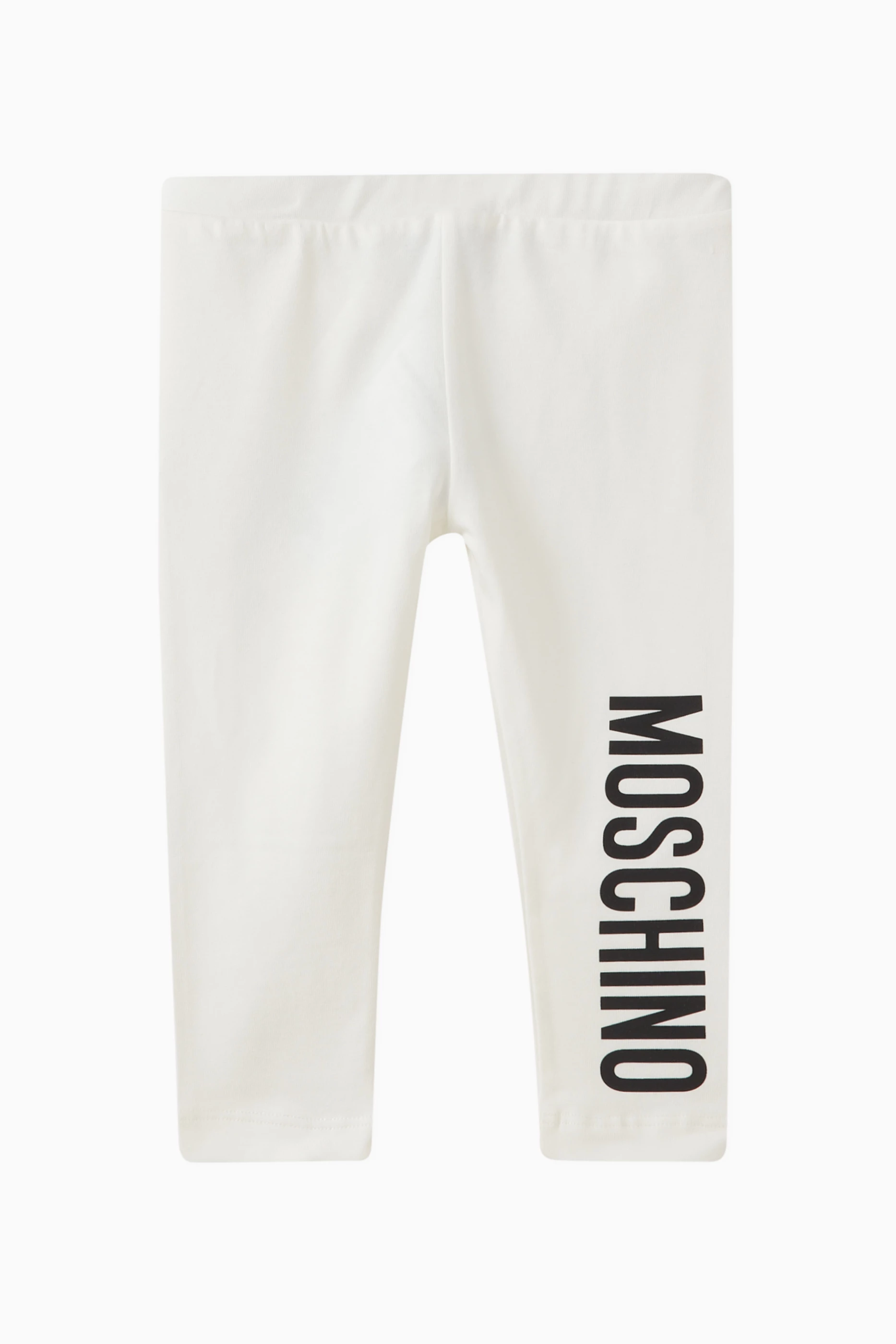 Buy Moschino Neutral Logo Print Leggings in Cotton for Baby Girls