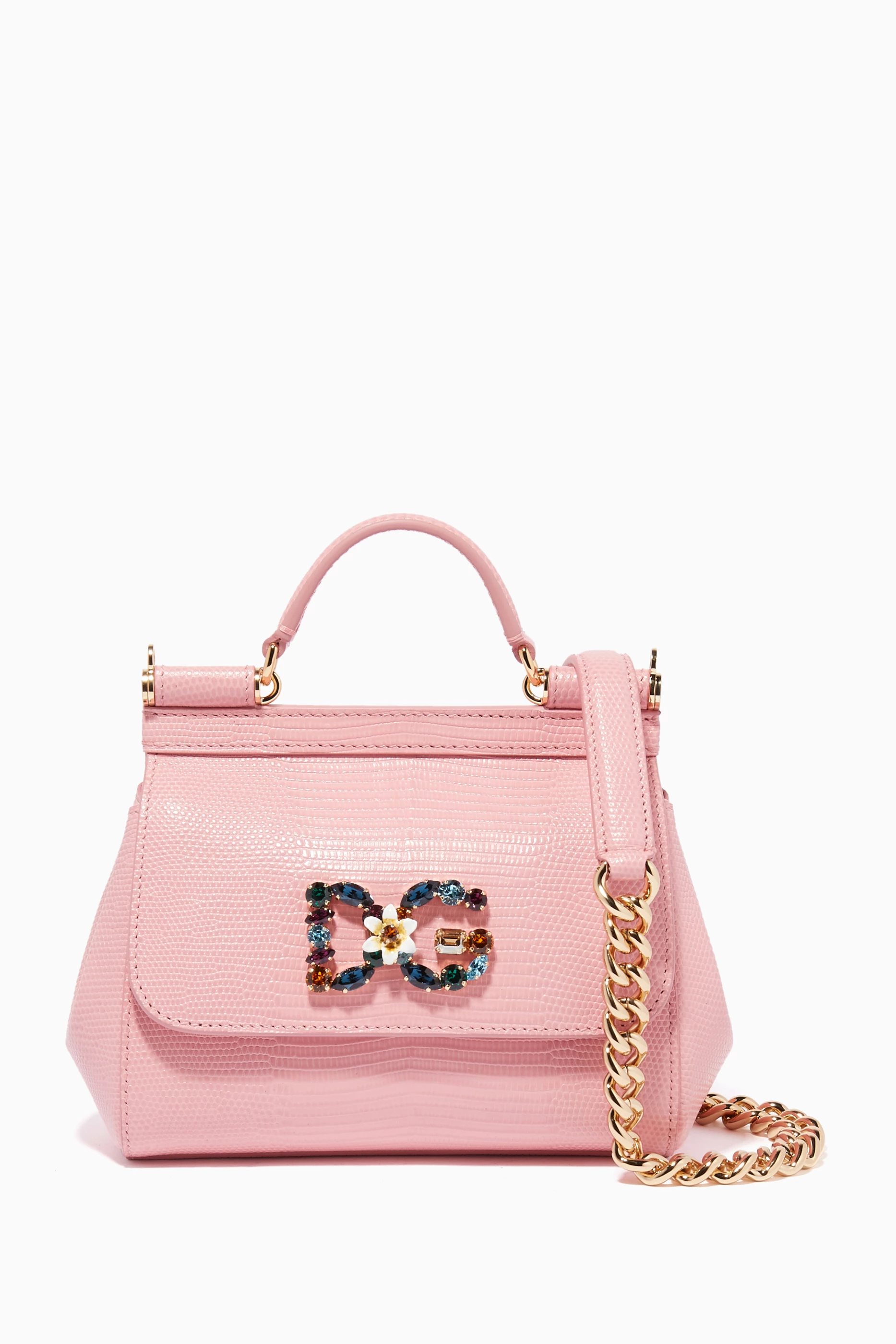 Buy Dolce Gabbana Pink Pink Mini Sicily Iguana effect Shoulder Bag For Women Online Ounass Qatar