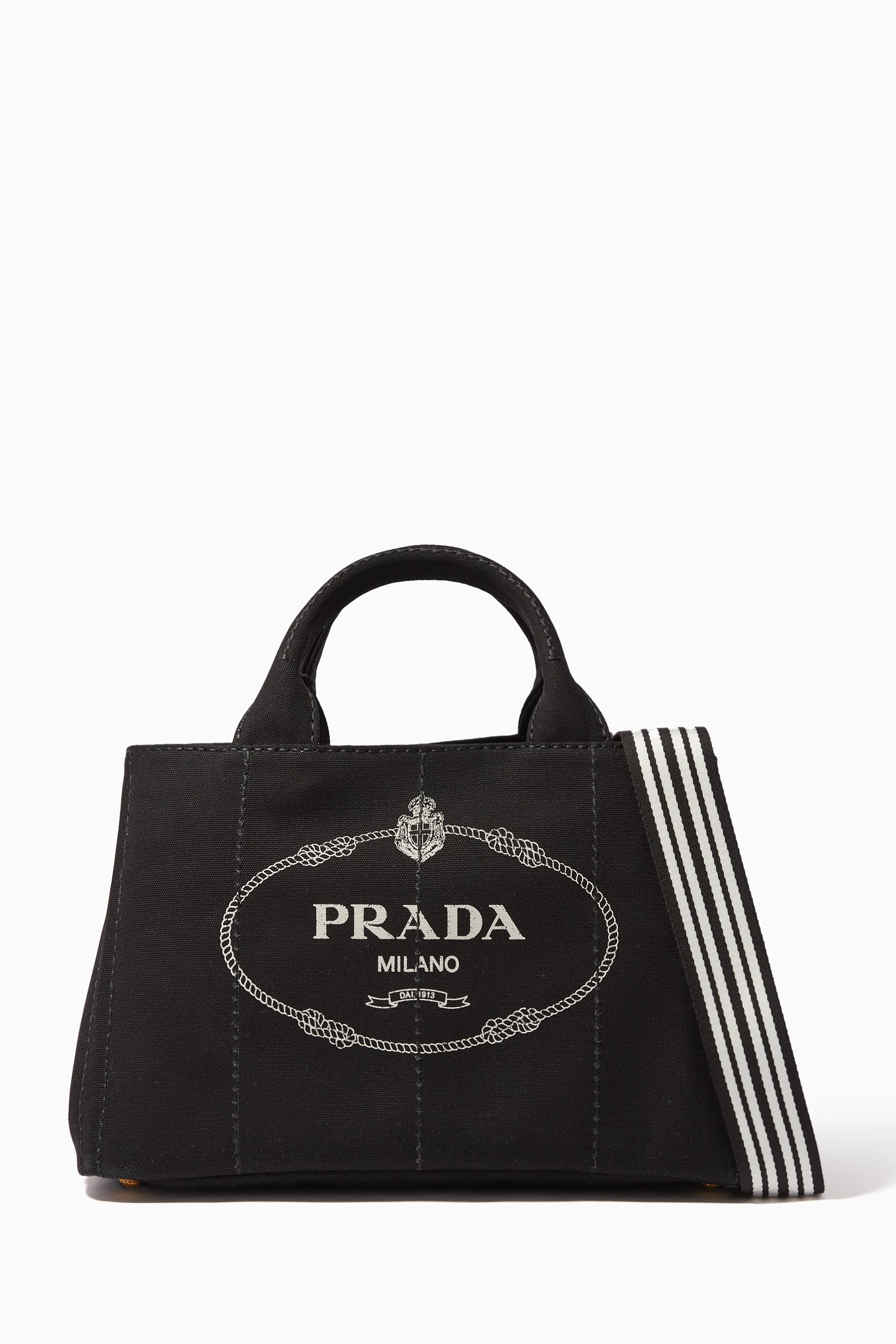 Buy Prada Black Small Giardiniera Canvas Tote Bag For Women Online Ounass Qatar
