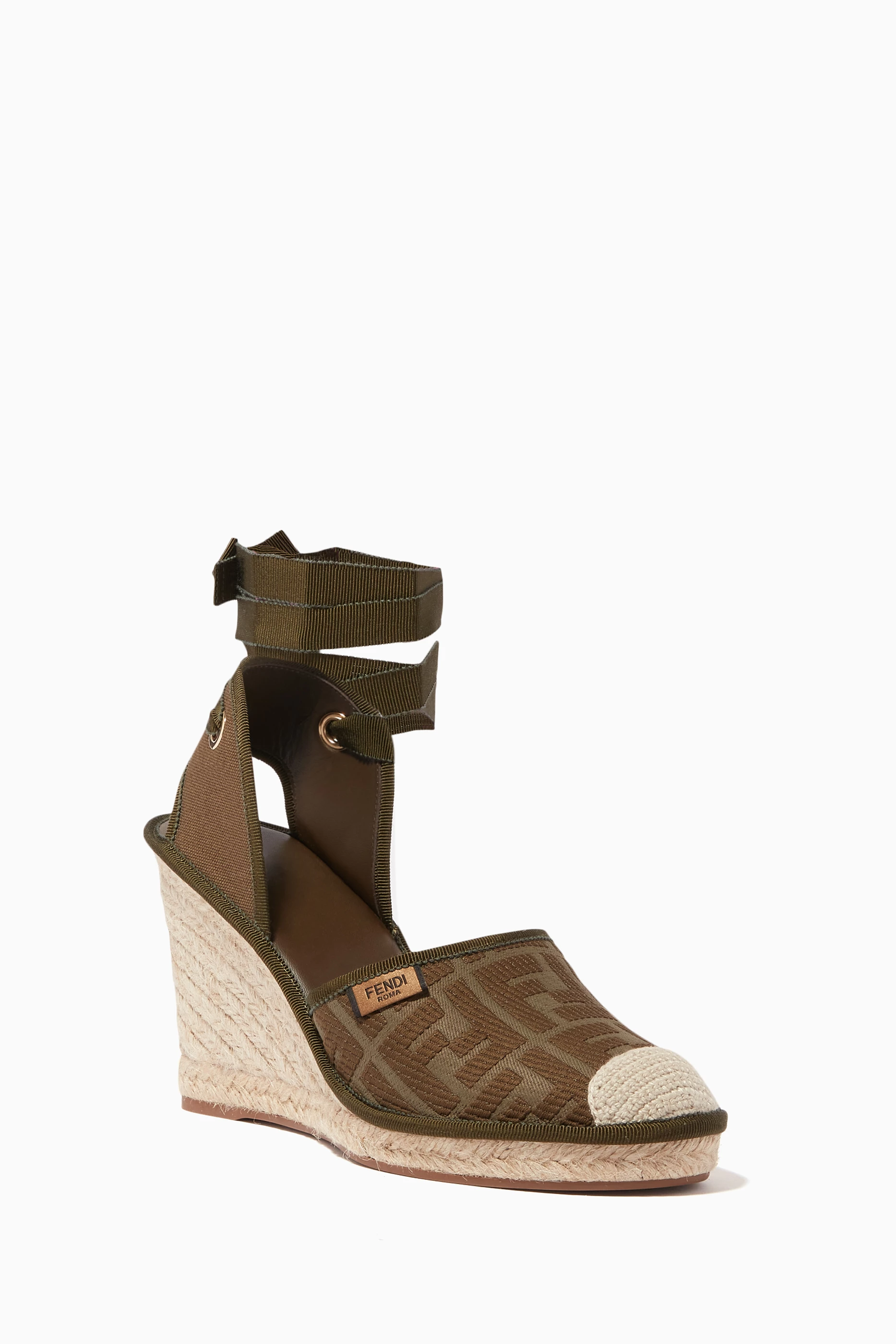Buy Fendi Green Fendi Roma Canvas Espadrille Wedges For Women Online Ounass Qatar