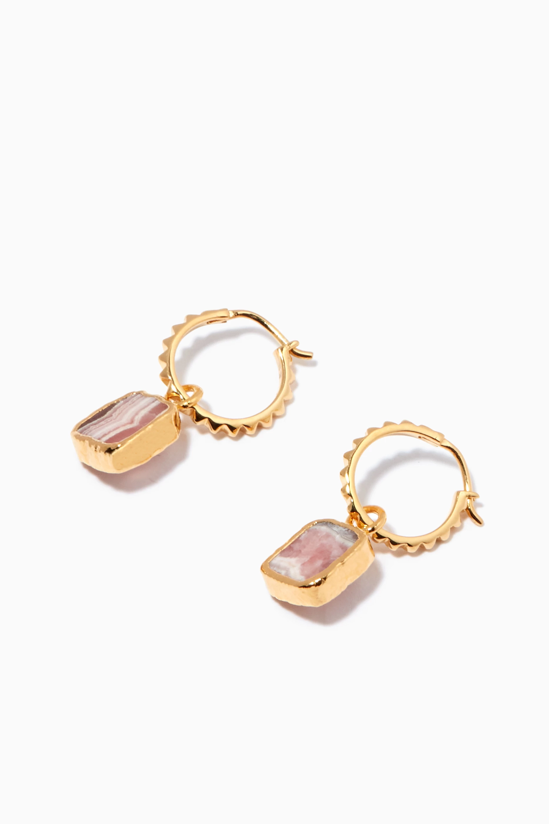 Buy Missoma Pink Mini Pyramid Charm Hoop Earrings in 18ct Gold
