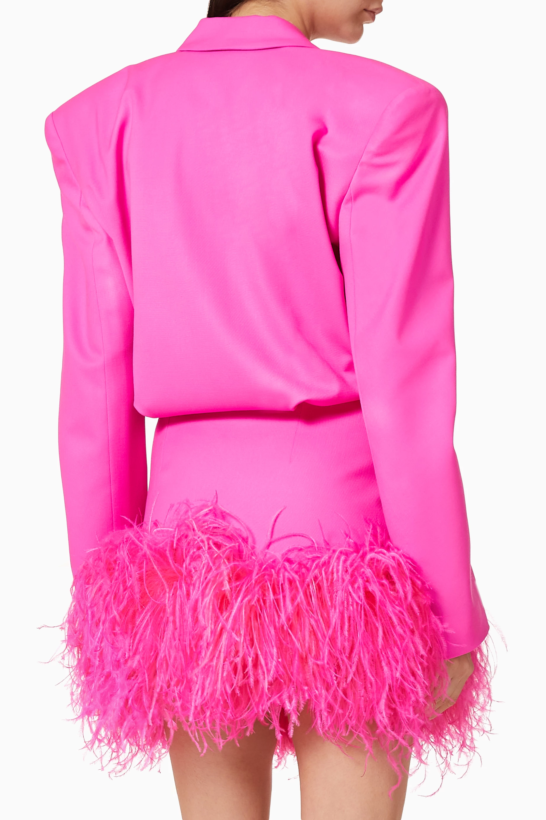 Buy The Attico Pink Feather Trim Blazer Dress For Women Online