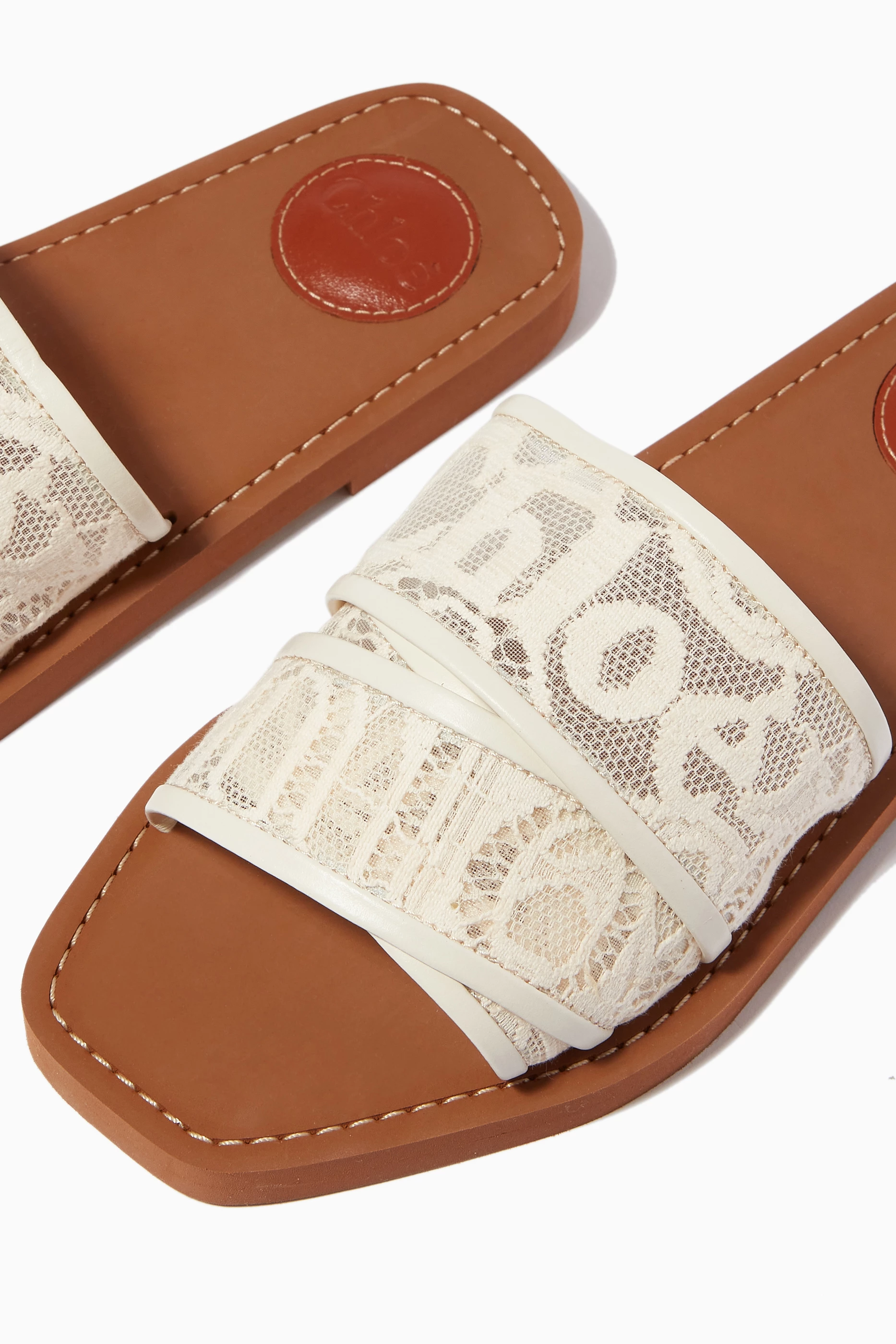 Buy Chloé White Woody Flat Mule Sandals in Lace For Women Online