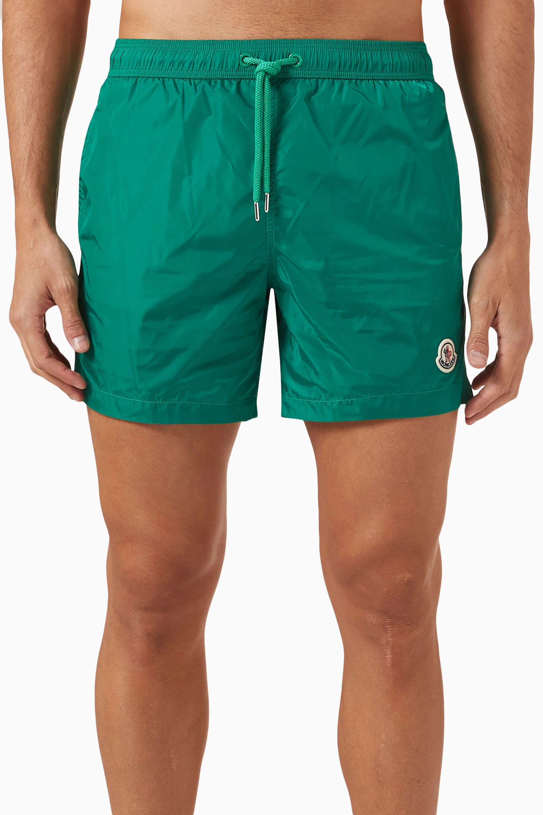 Buy Moncler Green Logo patch Swim Shorts in Nylon For Men Online Ounass Qatar