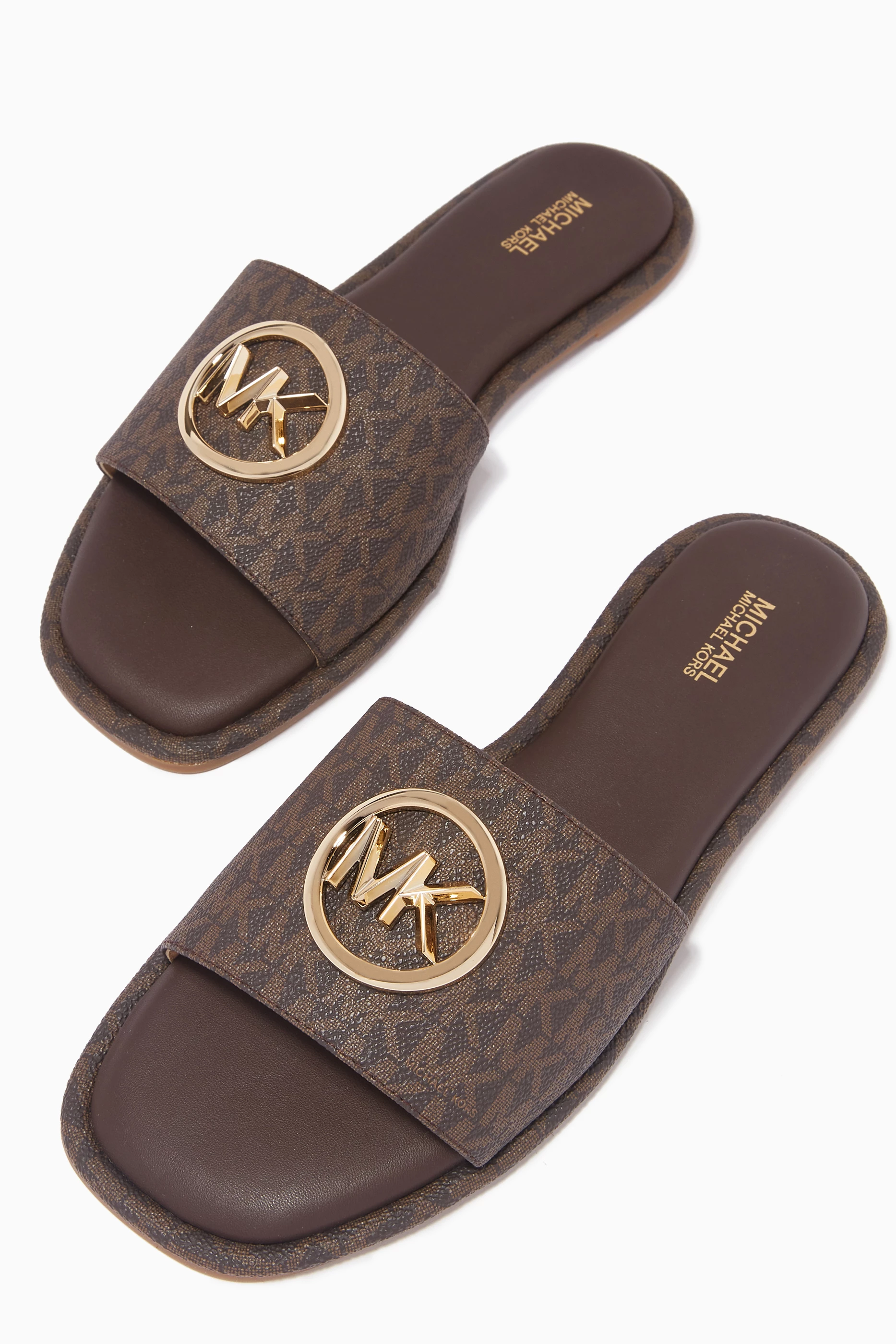 Buy Michael Kors Brown Hayworth Slide Sandals in Logo Canvas For Women Online Ounass Qatar