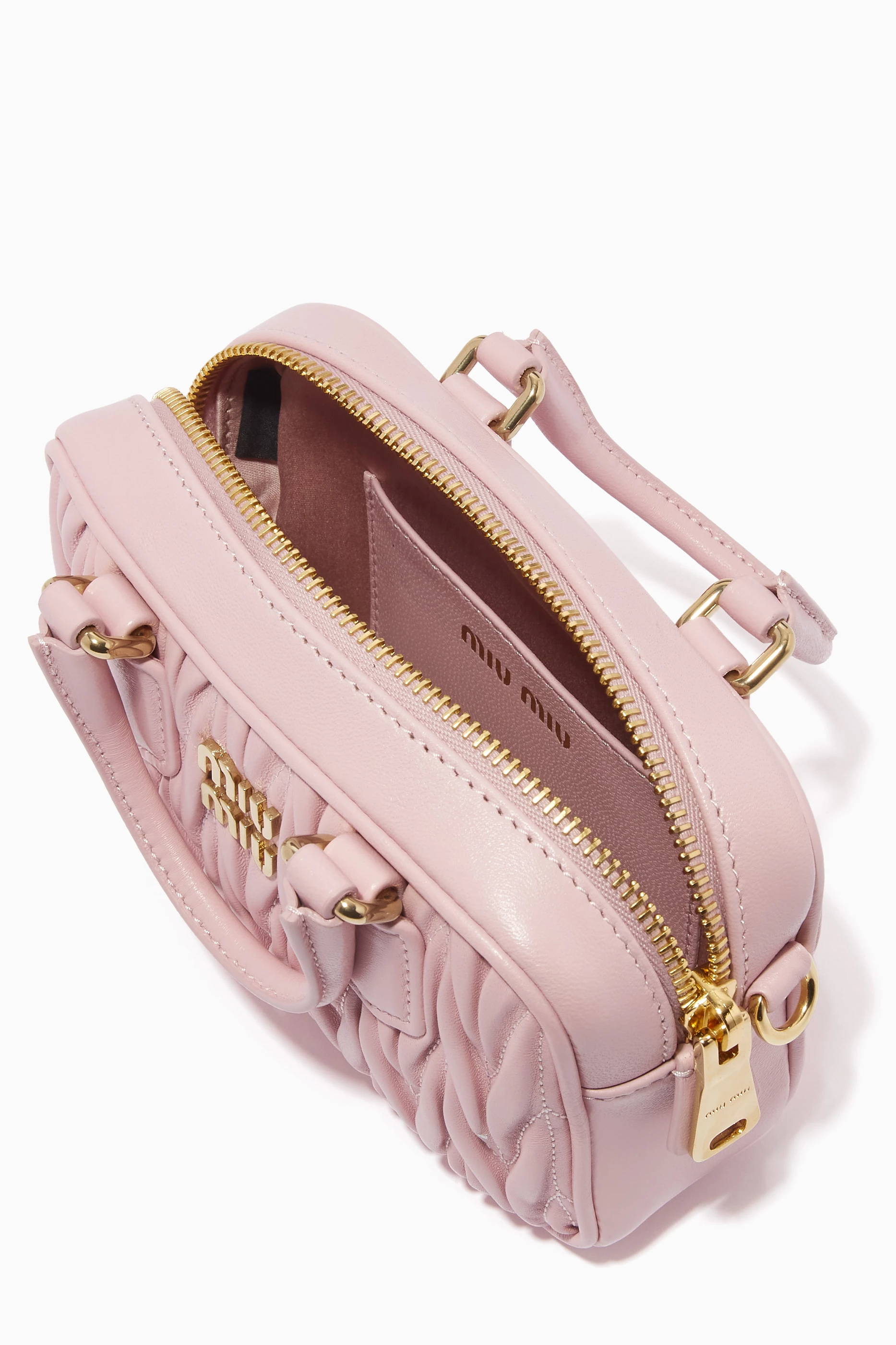 Buy Miu Miu Pink Mini Crossbody Bag in Matelassé Nappa